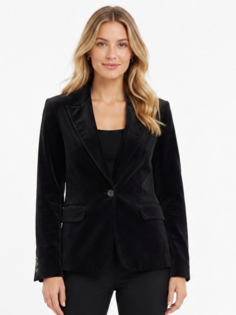 Valerie Stevens Black Velvet Single-Button Blazer Size 10